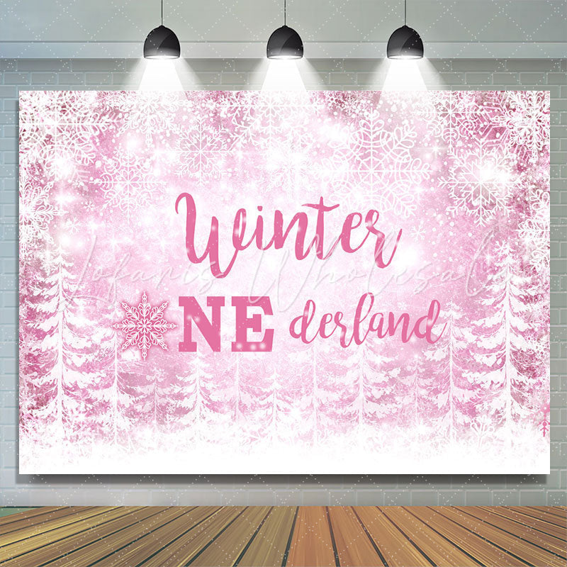 Lofaris Pink Snowflake Winter One Derland Backdrop For Girl