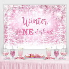 Lofaris Pink Snowflake Winter One Derland Backdrop For Girl