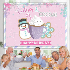 Lofaris Pink Snowy Cup and Snow Man Happy Birthday Backdrop