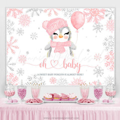 Lofaris Pink Snowy Winter With Pigeon Baby Shower Backdrop