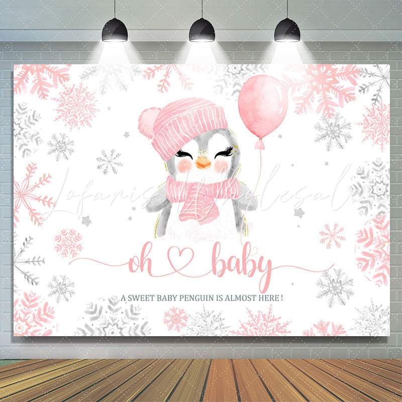 Lofaris Pink Snowy Winter With Pigeon Baby Shower Backdrop