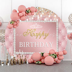 Lofaris Pink Sparkling Lights Crown Round Birthday Backdrop