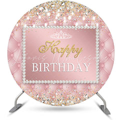 Lofaris Pink Sparkling Lights Crown Round Birthday Backdrop