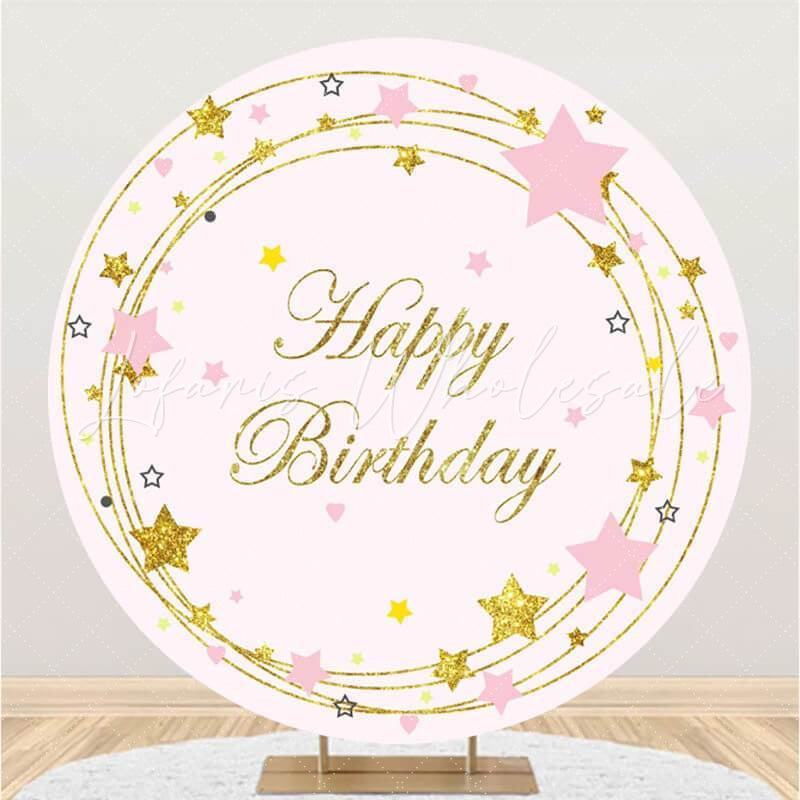 Lofaris Pink Star And Gold Round Happy Birthday Party Backdrop