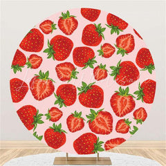 Lofaris Pink Strawberry Round Happy Birthday Backdrop For Girl