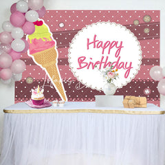 Lofaris Pink Stripe Ice Cream Birthday Backdrop For Girls