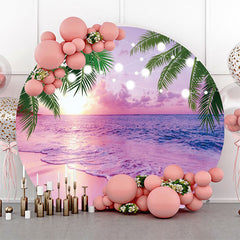 Lofaris Pink Sunset Palm Trees Hawaii Beach Round Backdrop