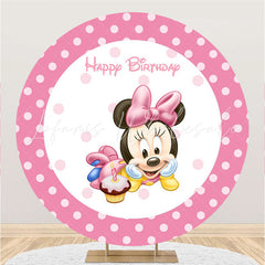 Lofaris Pink Sweet Cake And Mouse Round Happy Birthday Backdrop