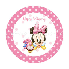 Lofaris Pink Sweet Cake And Mouse Round Happy Birthday Backdrop