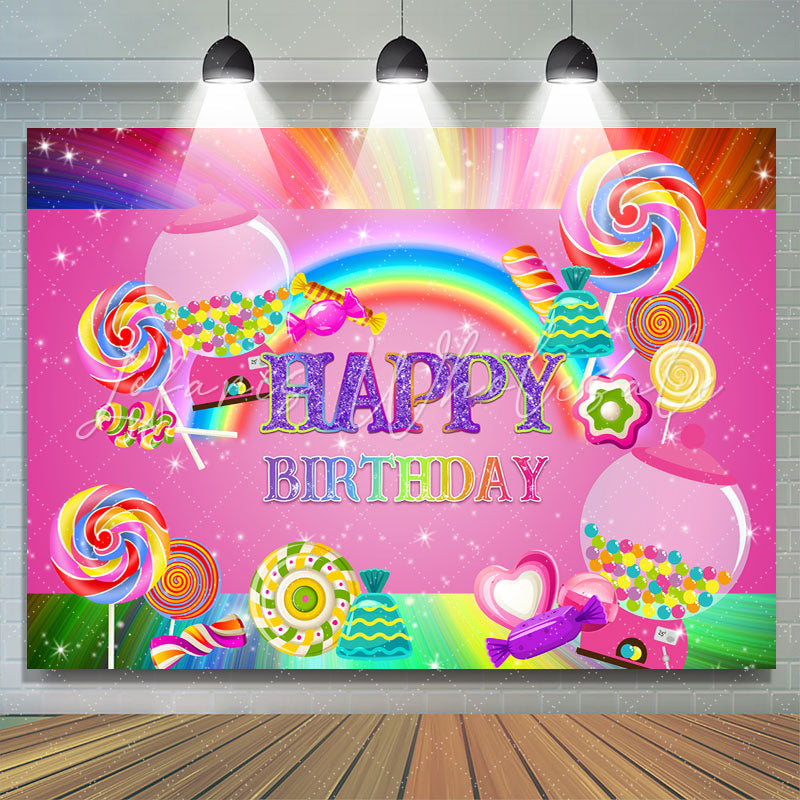 Lofaris Pink Sweet Candy Girls Happy Birthday Party Backdrop