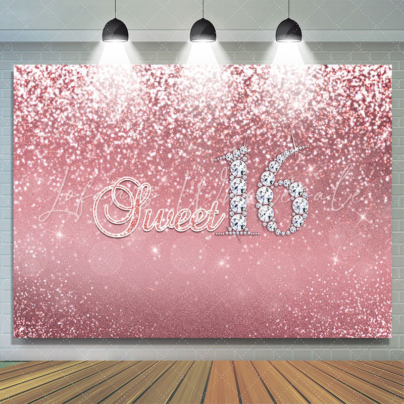 Lofaris Pink Sweet Diamond 16 Happy Birthday Backdrop Girls