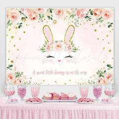 Lofaris Pink Sweet Little Bunny And Floral Baby Shower Backdrop