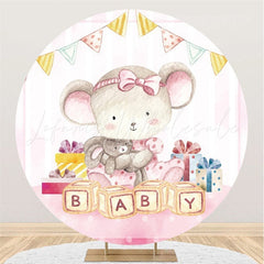 Lofaris Pink Teddy Bear And Gifts Round Baby Shower Backdrop