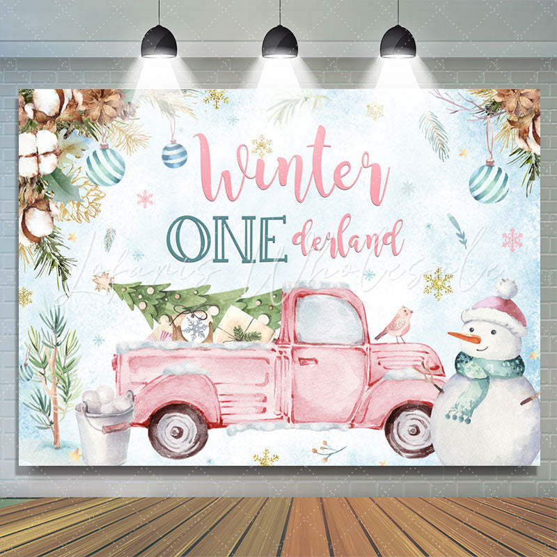 Lofaris Pink Truck Winter Onederland Blue Backdrop For Birthday