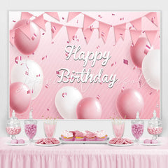 Lofaris Pink White Balloon Ribbon Happy Birthday Backdrop for Girl