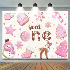 Lofaris Pink White Christmas Sweet One Birthday Backdrop