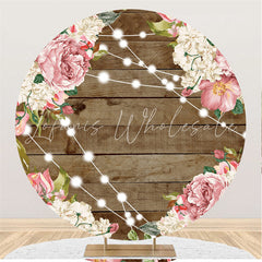 Lofaris Pink White Floral Round Wood Backdrop For Wedding Banner