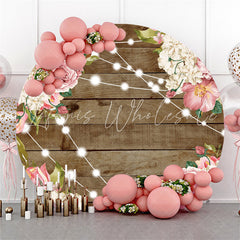 Lofaris Pink White Floral Round Wood Backdrop For Wedding Banner