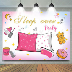 Lofaris Pink White Glitter Sleep Over Party Birthday Backdrop