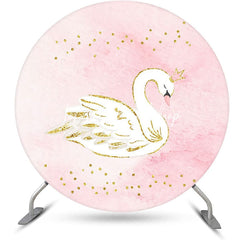 Lofaris Pink White Gold Glitter Swan Round Birthday Backdrop