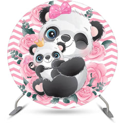 Lofaris Pink White Rose Panda Round Baby Shower Backdrop