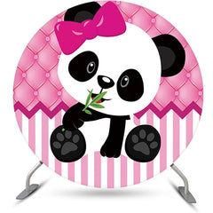 Lofaris Pink White Stripe Panda Round Baby Shower Backdrop