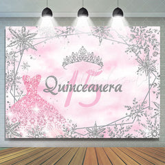 Lofaris Pink Winter Snowflake Happy 15Th Birthday Backdrop