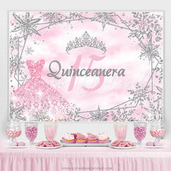 Lofaris Pink Winter Snowflake Happy 15Th Birthday Backdrop