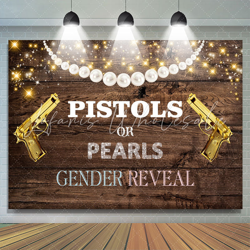 Lofaris Pistols Or Pearls Shiny Wooden Gender Reveal Backdrop