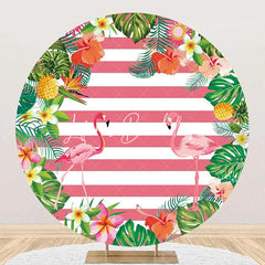 Lofaris Plant Floral Flamingo Stripe Round Summer Backdrop