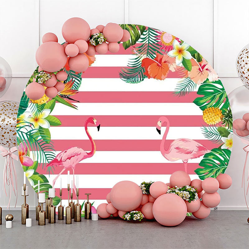 Lofaris Plant Floral Flamingo Stripe Round Summer Backdrop