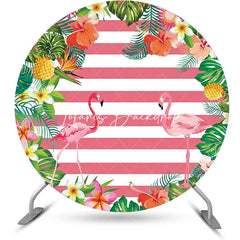 Lofaris Plant Floral Flamingo Stripe Round Summer Backdrop