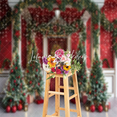 Lofaris Plant Xmas Trees Red White Door Christmas Backdrop