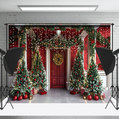 Lofaris Plant Xmas Trees Red White Door Christmas Backdrop