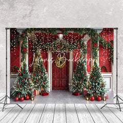 Lofaris Plant Xmas Trees Red White Door Christmas Backdrop