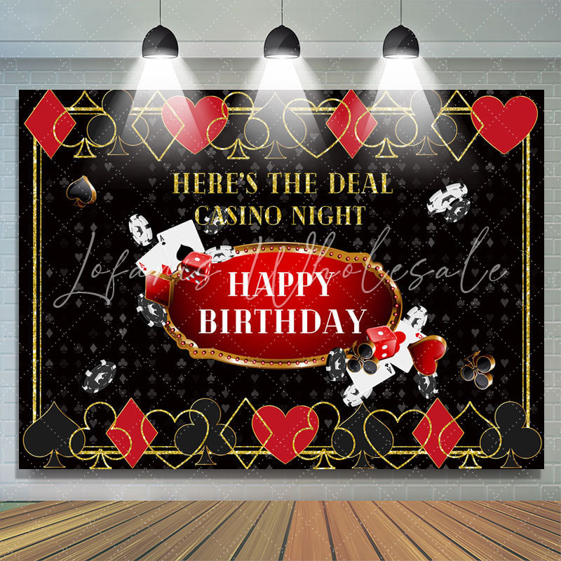 Lofaris Playing Cards Happy Birthday Black Themed Backdrop for Men