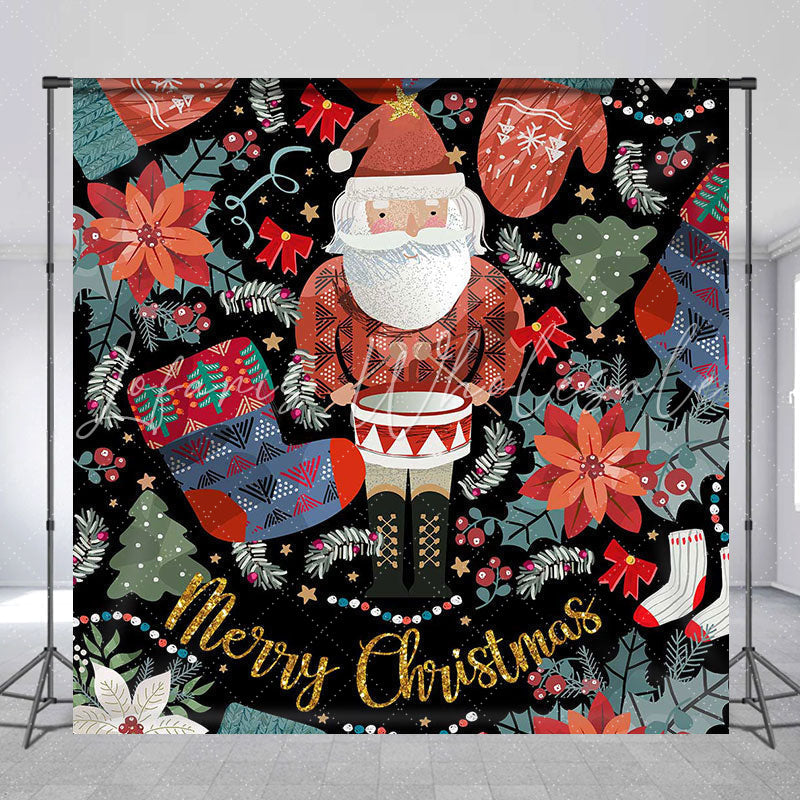 Lofaris Poinsettia Santa Claus Merry Christmas Backdrop