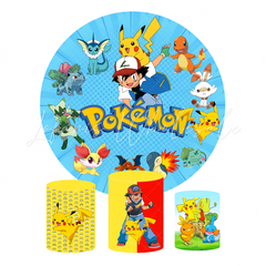 Pokemon Theme Birthday Party Round Backdrop Cover Plinth Cylinder Pedestal Cover