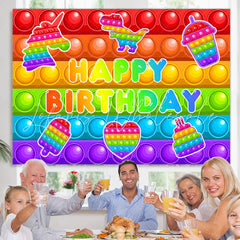 Lofaris Pop It Colorful Lovely Dessert Happy Birthday Backdrop