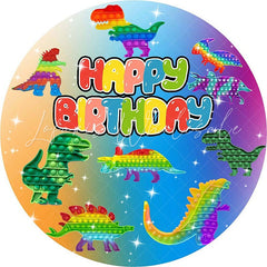 Lofaris Pop It Dinosaur Themed Happy Birthday Round Backdrops