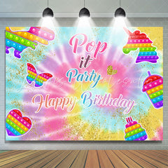 Lofaris Pop It Paery Glitter Gold Theme Happy Birthday Backdrop