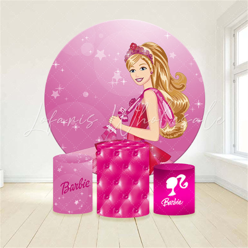 Lofaris Pretty Red Dress Princess Round Birthday Backdrop Kit