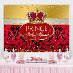 Lofaris Prince Baby Shower Red Gold Glitter Party Backdrop for Girl