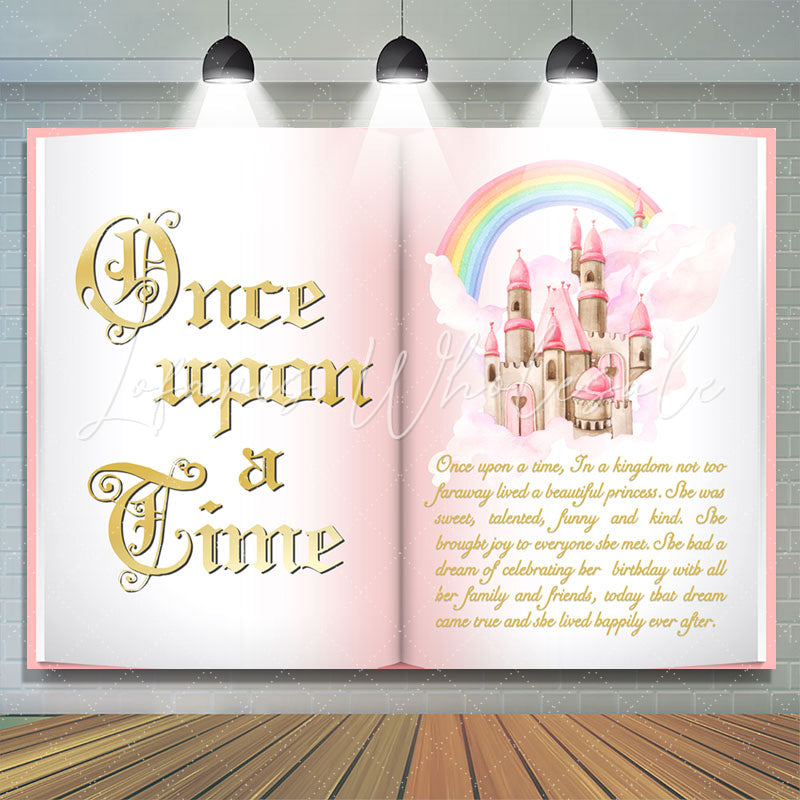 Lofaris Princess Castle Pink Book Birthday Backdrop For Girl