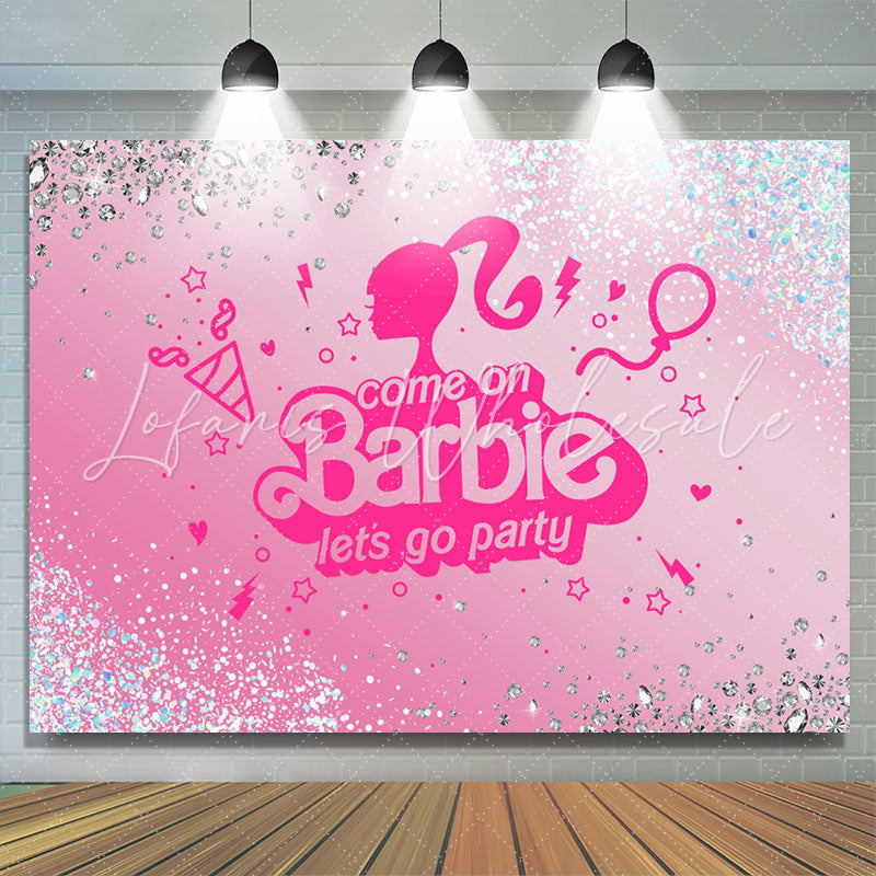 Lofaris Princess Diamond Glitter Pink Lets Go Party Backdrop