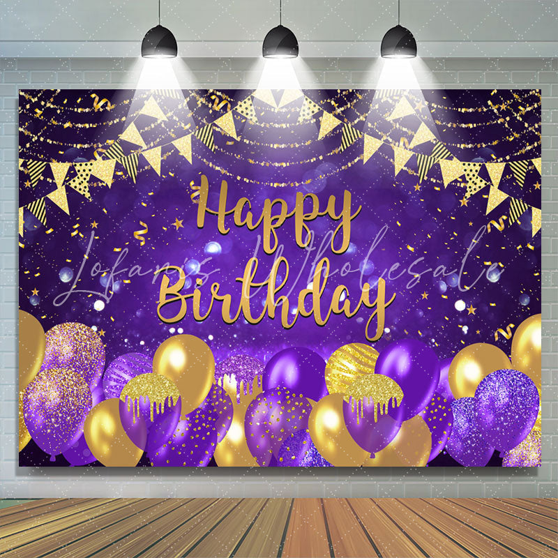 Lofaris Pueple Gold Bokeh Glitter Balloons Birthday Backdrop