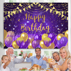 Lofaris Pueple Gold Bokeh Glitter Balloons Birthday Backdrop