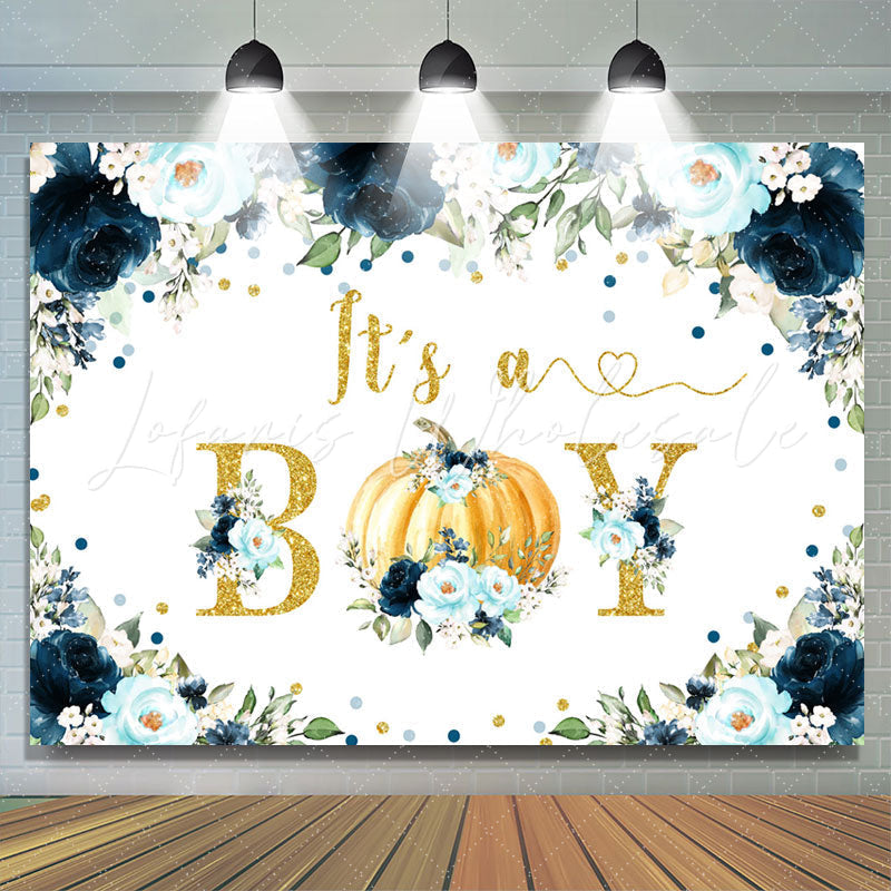 Lofaris Pumpkin And Flowers Baby Shower Backdrop For Boy