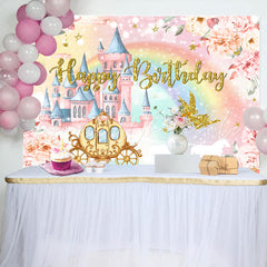 Lofaris Pumpkin Carriage Fairy Floral Birthday Backdrop