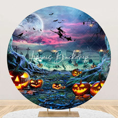 Lofaris Pumpkin Cemetery Witch Moon Night Halloween Backdrop